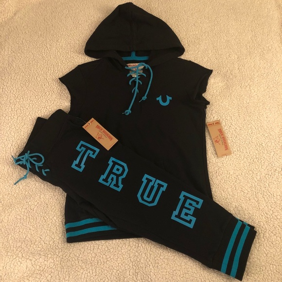 TRUE RELIGION Womens Lace Up Sweatsuit Black - Picture 4 of 8